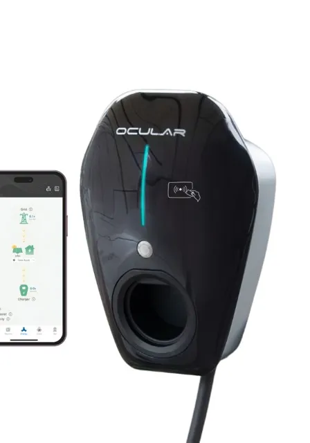 Ocular IQ Home Solar EV charger with tethered Type 2 cable, black